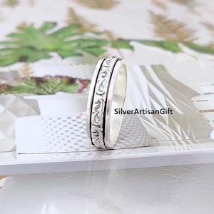 925 Sterling Silver Spinner Ring, Meditation Worry Ring handmade jewelry gift for her Minimalist Ring