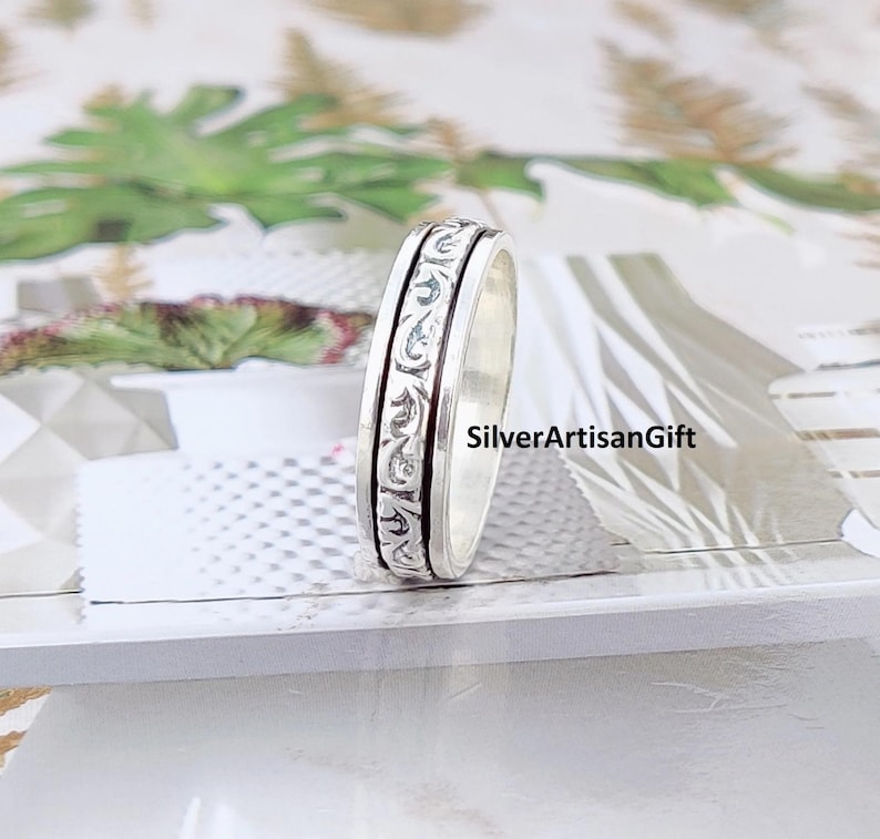 925 Sterling Silver Spinner Ring, Meditation Worry Ring handmade jewelry gift for her Minimalist Ring