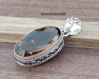 Smoky Quartz Pendant: 925 Sterling Silver Gemstone Handmade Jewelry