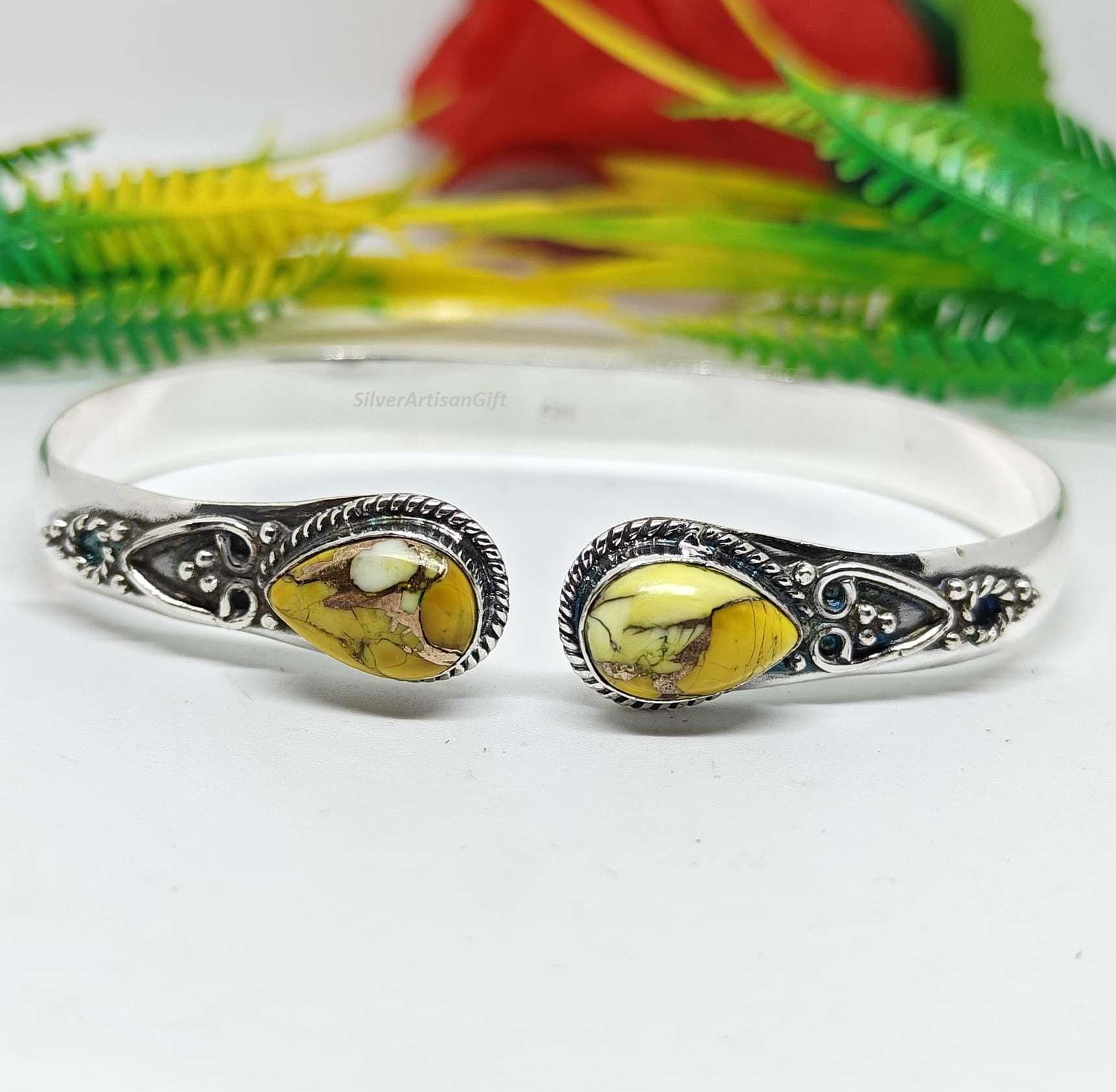 Honey Rose Dahlia Turquoise Adjustable Bangle: 925 Sterling Silver