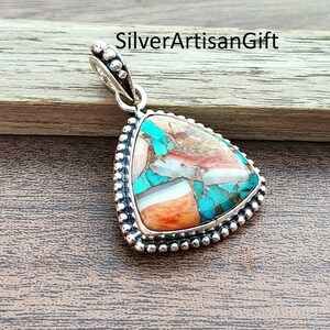 Oyster Copper Turquoise Pendant: Triangle 925 Sterling Silver Bezel