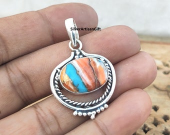 Ciondolo in argento sterling 925 con turchese ostrica: gioiello artigianale con pietra preziosa