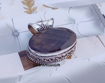 Handgemachte Rauchquarz 925 Sterling Silber Anhänger Halskette
