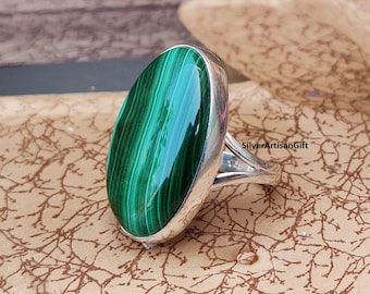 Malachite Ring, Women Ring, Gemstone Ring, 925 Silver Ring, Dainty Ring, Malachite Jewelry, Handmade Ring, Natural Malachite, Gift For Lover