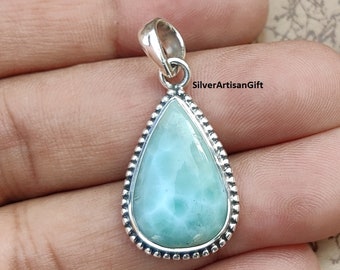 Handmade Pear Larimar Pendant: 925 Sterling Silver Necklace Jewelry daily wear