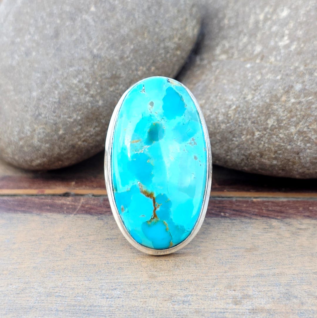 Kingman Turquoise Handmade Sterling Silver Statement Ring for Women ...