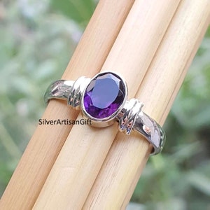 Oval Amethyst Ring, Handmade Ring, 925 Sterling Silver Ring, Natural Amethyst Designer Ring, February Birthstone Ring, Gift for Women gift