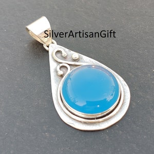 Natural Blue Chalcedony Pendant-Oval Chalcedony Pendant-Gift For Her-Handmade Pendant-925 Sterling Silver Birthstone gift , all best gift,