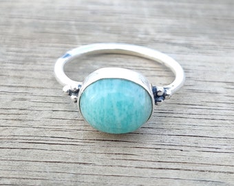 Natural Larimar Ring for Women, 925 Sterling Silver Ring for Her, Handmade Ring, Boho Band Ring, Gift For Her, Bridesmaid Women Jewelry gift