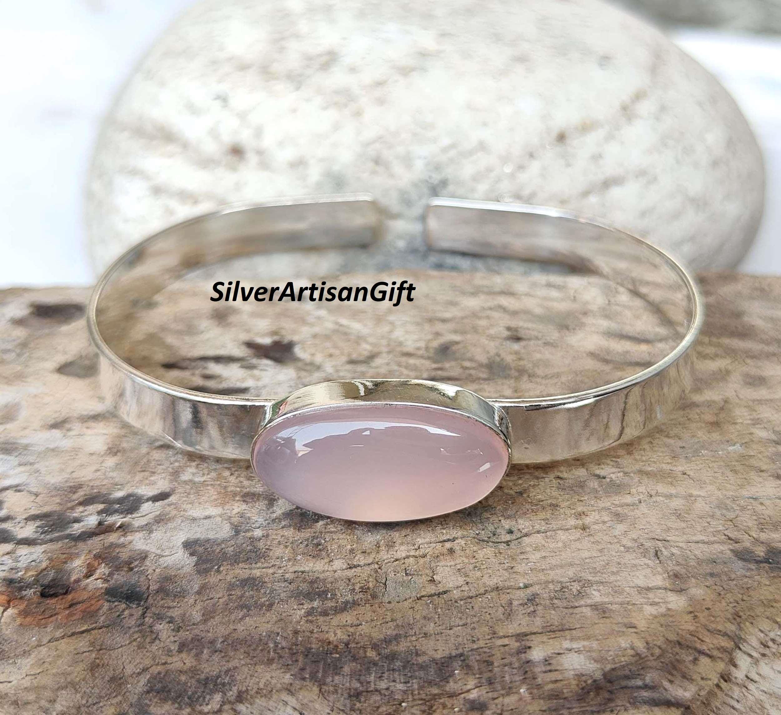 Rose Quartz Gemstone Bangle ,solid 925 sterling silver, handmade jewelry ,Anniversary gift ,wonderful bangle ,lasted bangle best  gift *****