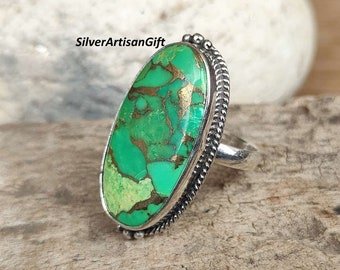 Anello fatto a mano in rame verde turchese: pietra preziosa in Anello fatto a mano in rame verde turchese: pietra preziosa in