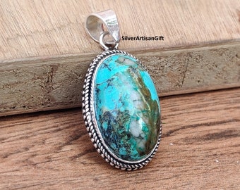 kingman Turquoise Pendant, Handmade Silver Pendant, 925 Sterling Silver Pendant, Oval Turquoise Pendant, December Birthstone Pendant *****