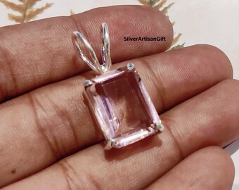 Rose Quartz 925 Silver Pendant: Gemstone Handmade  Jewelry gift for her