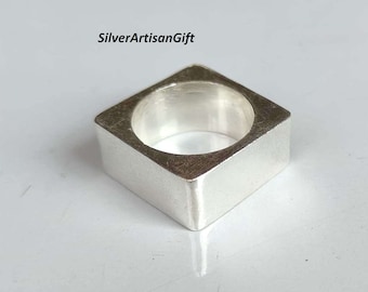 925 Sterling Silver Wide Band Ring: Handmade Thumb Ring