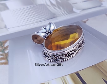 シトリン、925スターリングシルバーペンダント、SP085 - Etsy 日本