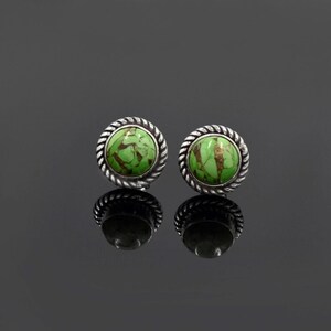 Red Coral 925 Sterling Silver Stud Earrings: October Birthstone Jewelry Green turquoise