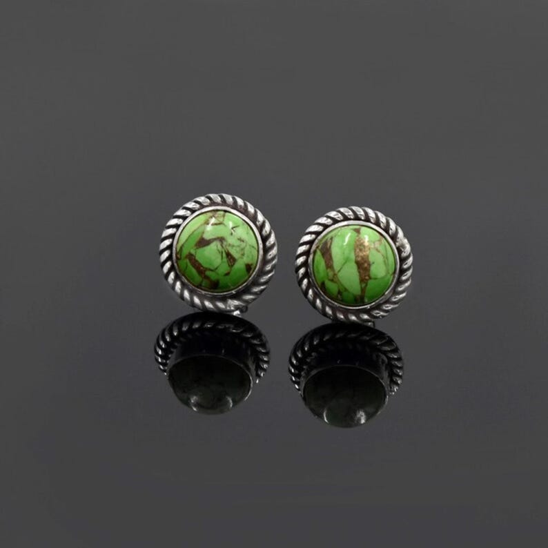 Red Coral 925 Sterling Silver Stud Earrings: October Birthstone Jewelry Green turquoise