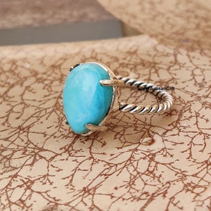 Natural Larimar, Women Ring, Larimar Ring, Handmade Ring, Gemstone Ring, Larimar Jewelry, Statement Ring, 925 Silver Ring, Meditation Ring**