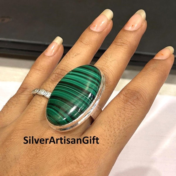 Natural malachite Gemstone ring , 925 sterling silver ,Anniversary gift , all occasion gift, gift for her , lasted Pease ring , silver ring