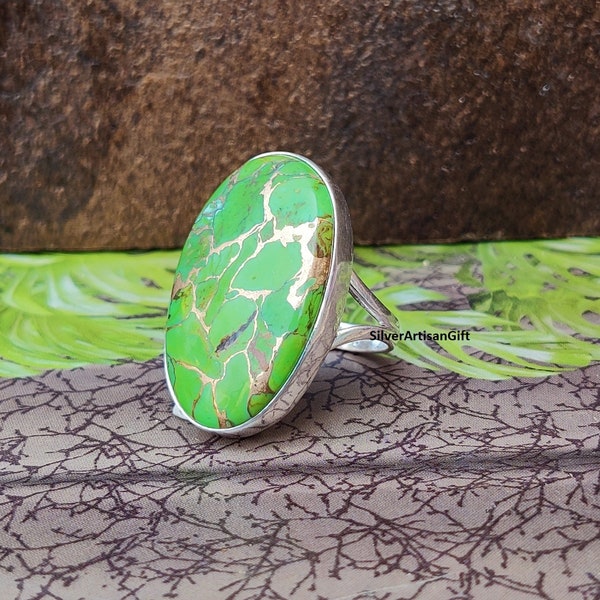 Green Copper Turquoise Ring, 925 Sterling Silver Ring, Handmade Ring, Beautiful Ring, Green Stone Ring ,Wonderful Gift For Girls And Women**