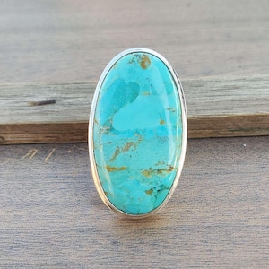 Kingman Turquoise Ring: Large Oval Gemstone, 925 Sterling Silver