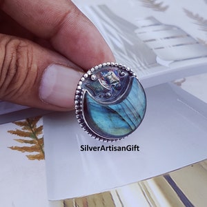 Labradorite Ring, Handmade Ring, Half Moon Ring, Designer Ring, Labradorite Jewelry, Antique Ring, Boho Beautiful Ring, 925 Sterling Silver
