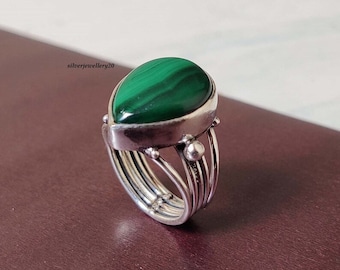 Malachite Ring, 925 Silver Ring, Handmade Ring, Gemstone Ring, Malachite Jewelry, Women Ring