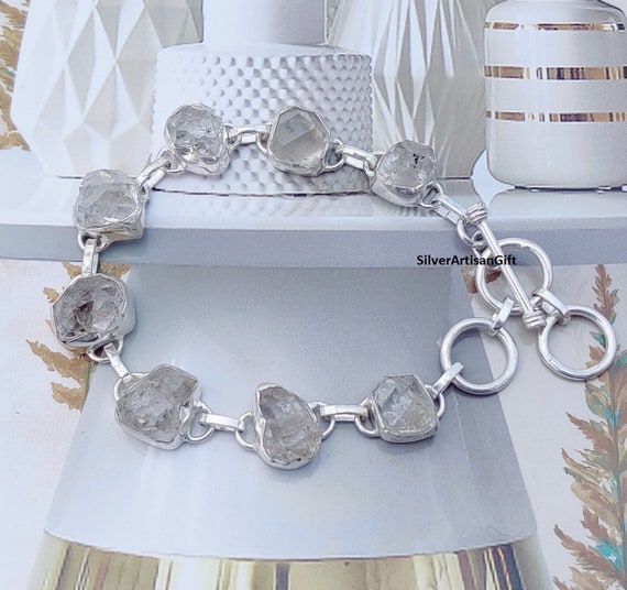 Handmade Herkimer Diamond Bracelet: 925 Sterling Silver Women's Jewelry