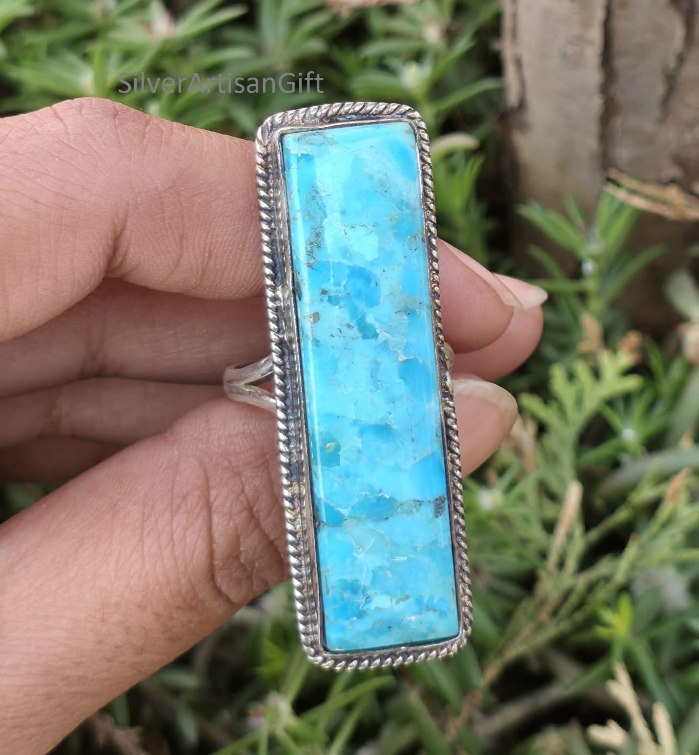 LIMITED EDITION! Sterling Silver Kingman Turquoise Oval  Kingman Turquoise Ring Sterling Silver Artisan Made Size 8 main image 1