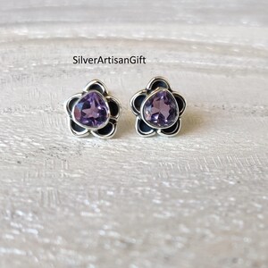 Red Coral 925 Sterling Silver Stud Earrings: October Birthstone Jewelry Pear Amethyst