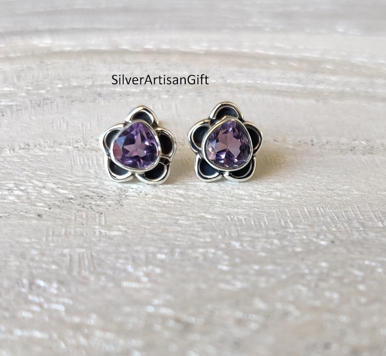 Red Coral 925 Sterling Silver Stud Earrings: October Birthstone Jewelry Pear Amethyst