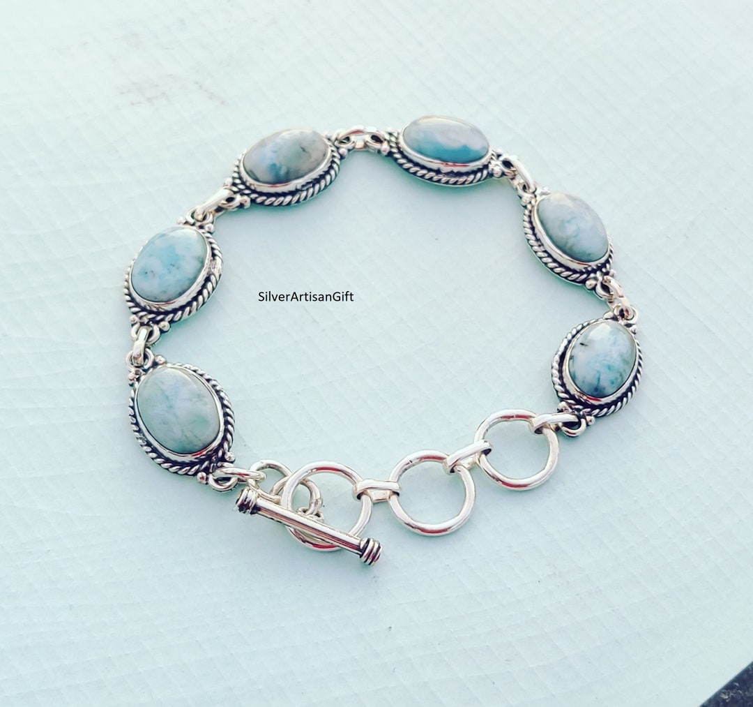 Bracciale Con Pepite Di Larimar – Pietre Preziose 9x10 Mm – Alta Qualità – Edizione Limitata – Gemma Dominicana - 2