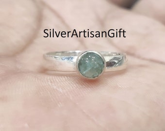 Handmade Cushion Aquamarine Ring: 925 Sterling Silver Bohemian Gemstone