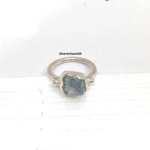 Raw Aquamarine Ring, Double Band Ring, Double Band Aquamarine Rough Ring, 925 Silver Ring, Healing Aquamarine Raw Crystal Ring, best  Ring