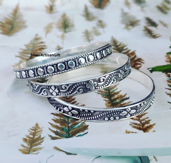 アクセサリー COZY Silver 925 Bangle 925 Silver Bangle Set: Handmade Dainty Meditation Bangles - Etsy