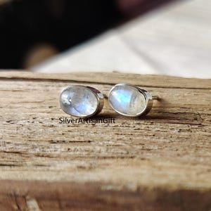 Red Coral 925 Sterling Silver Stud Earrings: October Birthstone Jewelry Oval moonstone