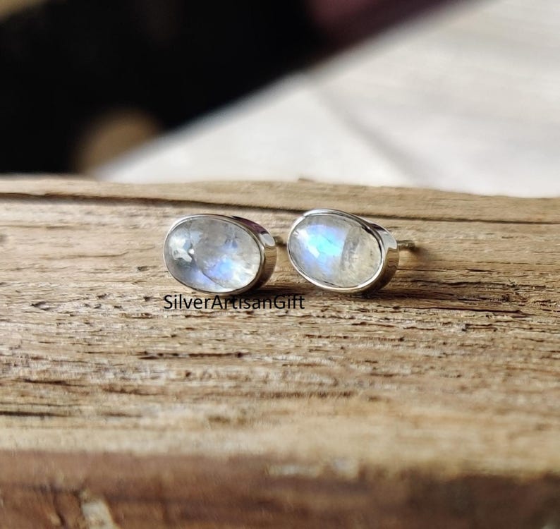 Red Coral 925 Sterling Silver Stud Earrings: October Birthstone Jewelry Oval moonstone