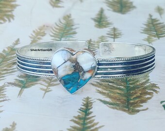 Handmade Spiny Oyster Copper Turquoise 925 Sterling Silver Bangle