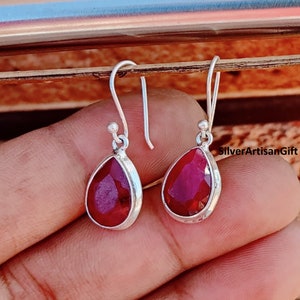 Ruby Earrings-Red Ruby Earrings-Handmade Silver Earrings-925 Sterling Silver Earrings-pear Earrings-Gift for her-Dangle & Drop Earrings