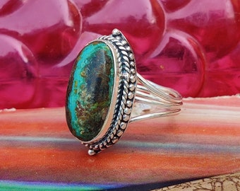 Tibetan Turquoise Oval Shape Silver Ring | 925 Sterling Solid Silver Ring | Handmade Ring |Tibetan Jewelry | Styling Ring  /Gift Idea *****