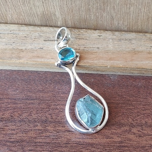 Raw Aquamarine and blue topaz  Pendant, 925 Sterling Silver Pendant ,Raw Stone Pendant, Pendant Necklace, Healing Aquamarine Necklace gift