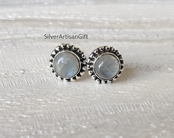 925 Sterling Silver Moonstone Stud Earrings: Gemstone Jewelry