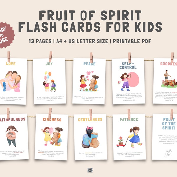 Fruit of The Spirit Flash Cards, Calming Corner, Montessori Flashcards, Christian Bible Jesus Poster, Preschool Cards,Download PRINTABLE Art