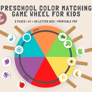 Gioco della ruota di abbinamento dei colori, attività di insegnamento dei colori per bambini, attività sui colori per la scuola materna, curriculum di homeschooling, schede di riconoscimento, raccoglitore multiuso