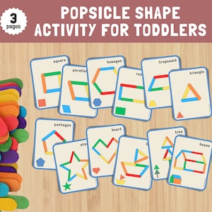 Ijslollystokjes vormen activiteit, spel voor peuters, Montessori afdrukbare activiteiten, voorschoolse printables voor kinderen, middelen voor thuisonderwijs