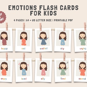 Tarjetas didácticas de sentimientos, tabla de emociones, materiales Montessori, imprimibles para educación en casa, tabla de emociones arcoíris, descarga digital