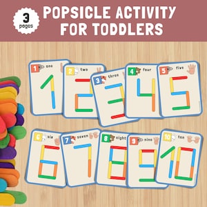 Popsicle Sticks Numbers Activity, Game for Toddlers, Montessori Printable Activities, Preschool Printables for Kids, Homeschool Resources