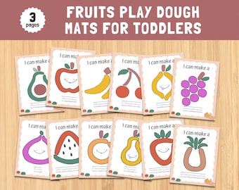 Tapetes de massinha de frutas, para imprimir para crianças, recurso educacional pré-escolar, atividade de massinha de verão, aprendizagem pré-escolar, tapetes de massinha de modelar
