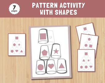 Pattern Activity With Shapes, Fine Motor Skills, Game for Toddlers, Montessori Activities, Printables for Kids, Homeschool Resources
