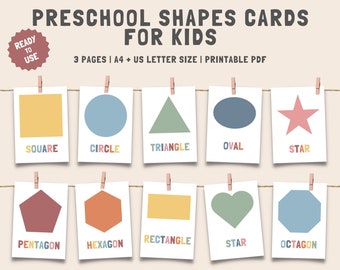 12 Shapes Flash Cards, Toddler Flashcards Printables, Montessori Flashcards, Pre-School Cards, Educational Printable Cards, Digital Download